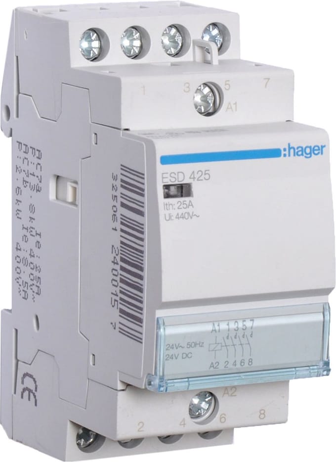 Hager Contactor 25a 4no 24v 2m