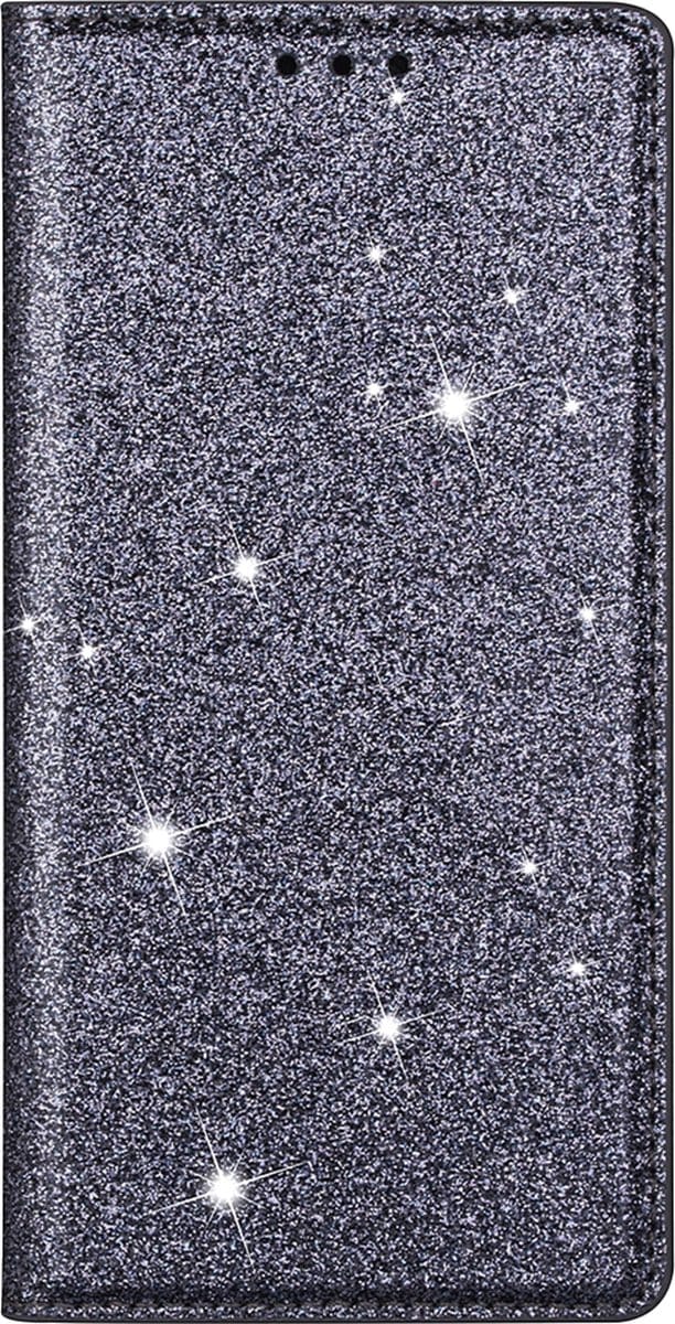 Hoesje geschikt voor iPhone 16 Plus - Bookcase - Pasjeshouder - Portemonnee - Glitter - TPU - Grijs