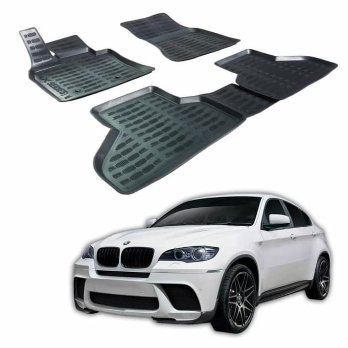 SCOUTT Tapis de sol 3D Caoutchouc Premium - BMW X6 E72 - 2009-2012 - Noir noir
