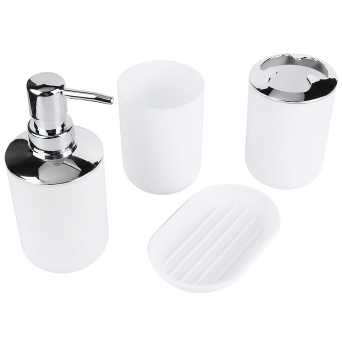 Ensemble d'accessoires de salle de bain 4 pièces/ensemble Bouteille à lotion en plastique Gobelet de rangement Gobelet de rinçage Porte-savon Blanc blanc