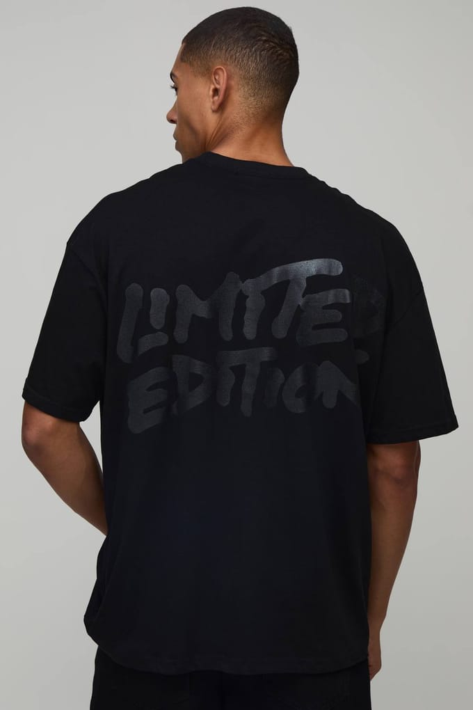 Oversized T-shirt Met Glanzende Print In Beperkte Oplage | Black | Size XL