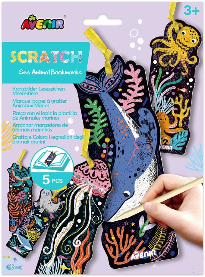 AVENIR Scratch Art - Bladwijzer Zeedieren - 5 Stuks - 3 Jaar