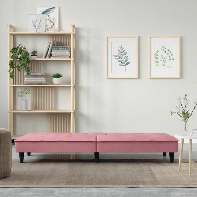 vidaXL - Slaapbank - met - bekerhouders - fluweel - roze