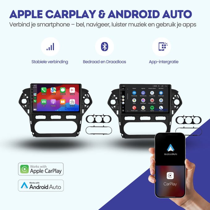 CarPlay autoradio geschikt voor Ford Mondeo | 2003 t/m 2014 | Android 16 | Draadloos Apple CarPlay & Android Auto | 2GB + 32GB | QuadCore processor | Denago DNG-A205 | 2025 model | 2003 2004 2005 2006 2007 2008 2009 2010 2011 2012 2013 2014 | Bluetoo
