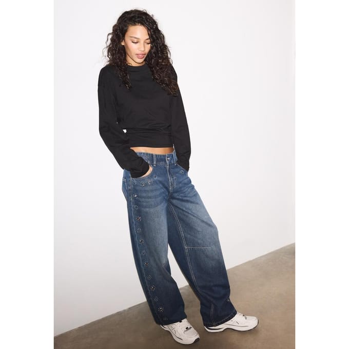 Stradivarius Geplooide top met lange mouw  Zwart M