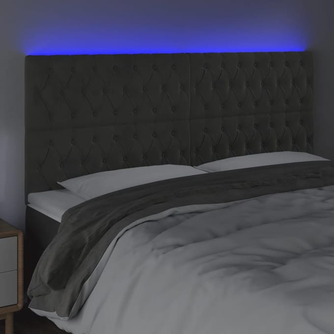 vidaXL - Hoofdbord - LED - 200x7x118/128 - cm - fluweel - donkergrijs