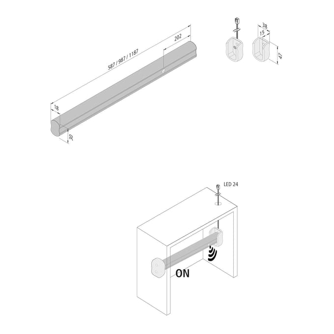 Hera LED-kledingstanglamp met sensor, 100cm