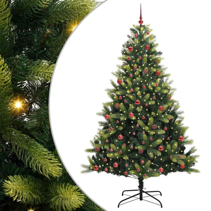 vidaXL - Kunstmatige - Scharnierende - Kerstboom - 300 - LEDs - Groen - 210 - cm