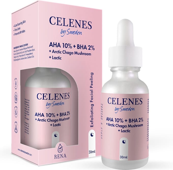 Celenes Aha 8% + Bha 2% + Lactic + Arctic Chaga-paddenstoel Serum - 30 ml