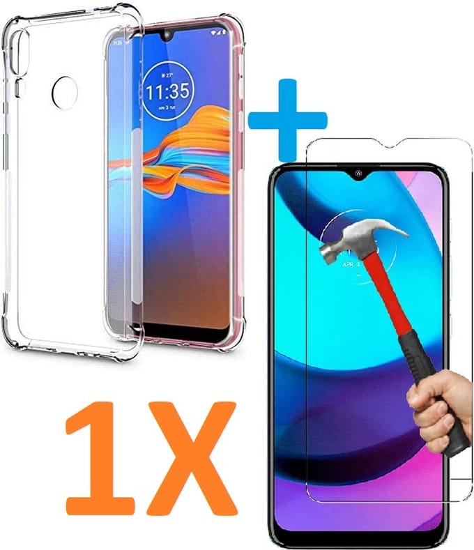 Shockproof Soft TPU hoesje Silicone Case Geschikt voor: Motorola Moto E6S & Moto E6i met 1X Tempered glas Screen Protector