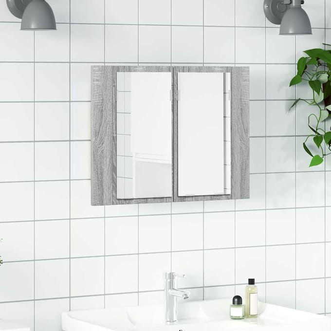 vidaXL - Spiegelkast - LED - 60x12x45 - cm - bewerkt - hout - grijs - sonoma - eiken