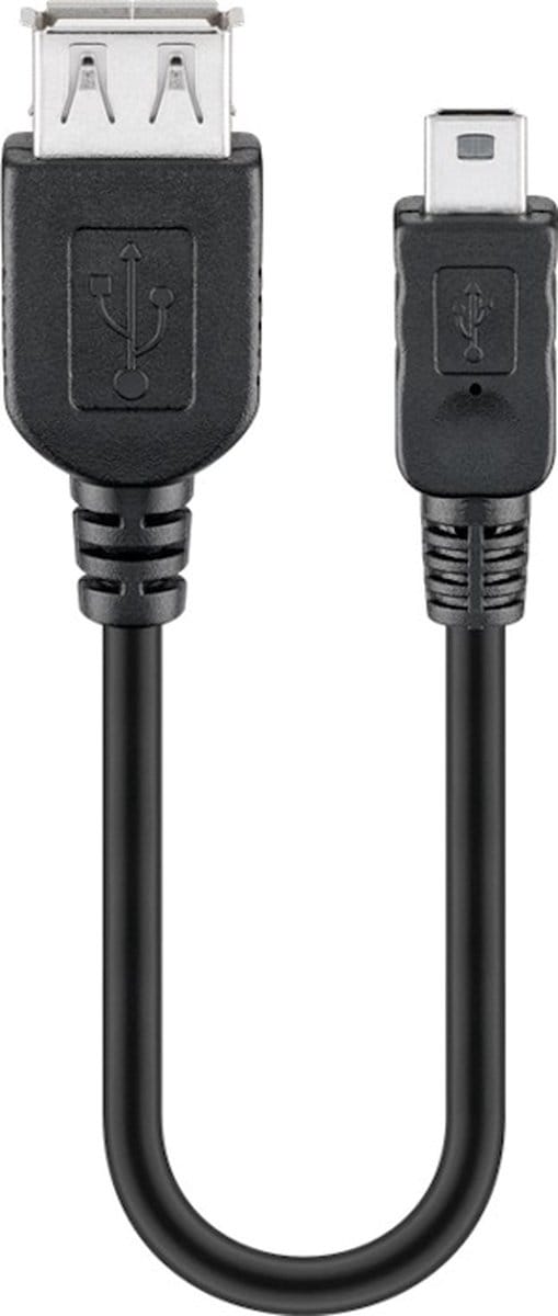 Powteq - USB mini naar USB A female kabel - USB 2.0 - Zwart - 20 cm