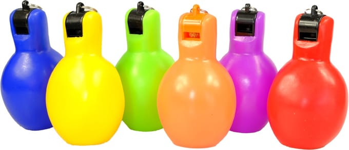 MDsport - knijpfluit set van 6 - 6 kleuren - handfluit - knijpfluitjes