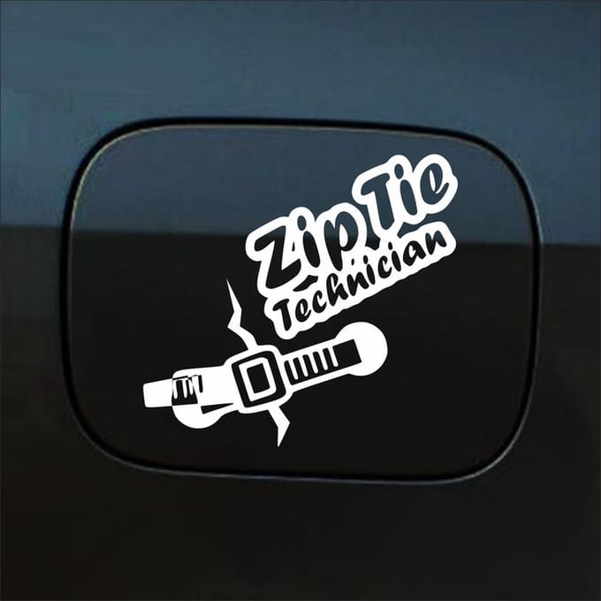 Bumpersticker - Zip Tie Technician - 11,2 X 14,8 - Wit