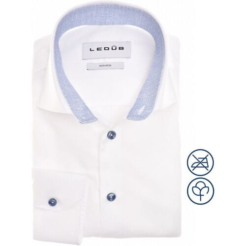 Ledûb Overhemd Uni Color Pure Cotton Button Contrast Wit-Lichtblauw / male