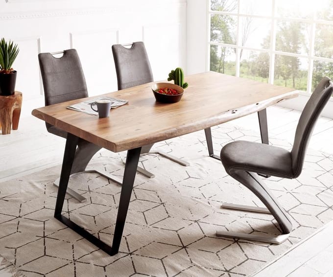 Eettafel Edge acacia natuur 180x90 XL metaal schuin Live-Edge