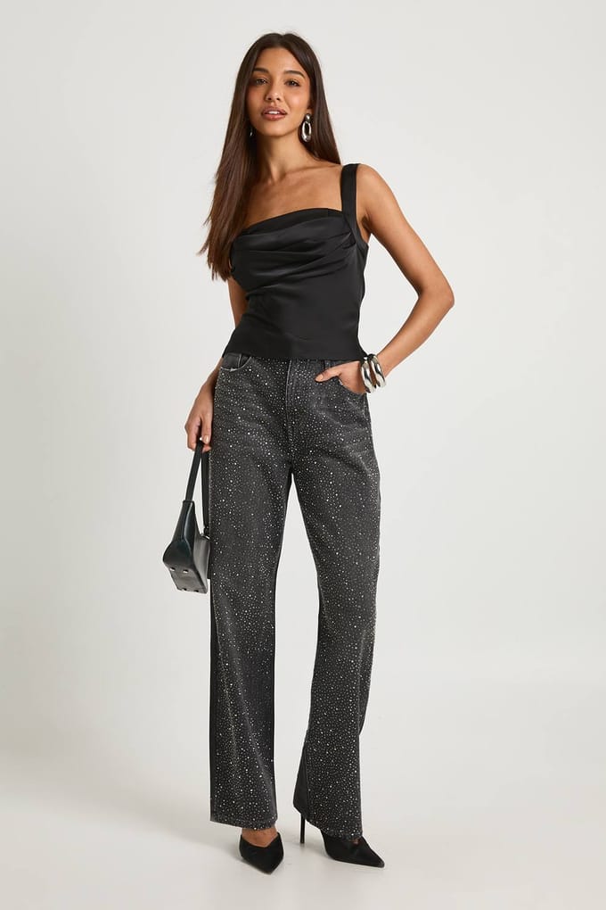 boohoo Dames Satijn korset top | Black | Maat: 8
