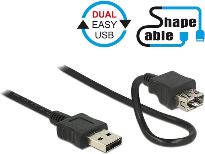 Easy-USB naar Easy-USB vormbare verlengkabel - USB2.0 - tot 0,5A / zwart - 2 meter