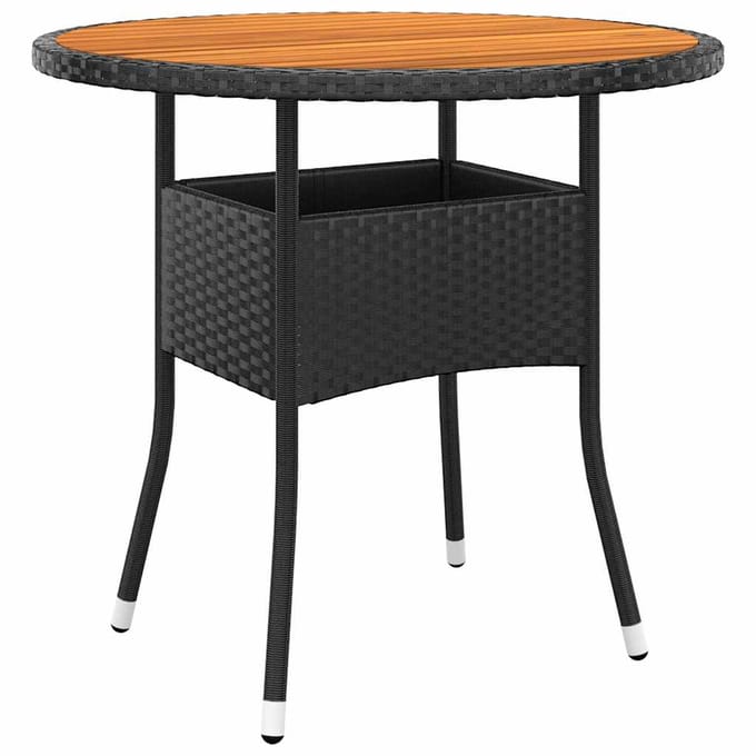 vidaXL - Tuintafel - Ø80x75 - cm - acaciahout - en - poly - rattan - zwart