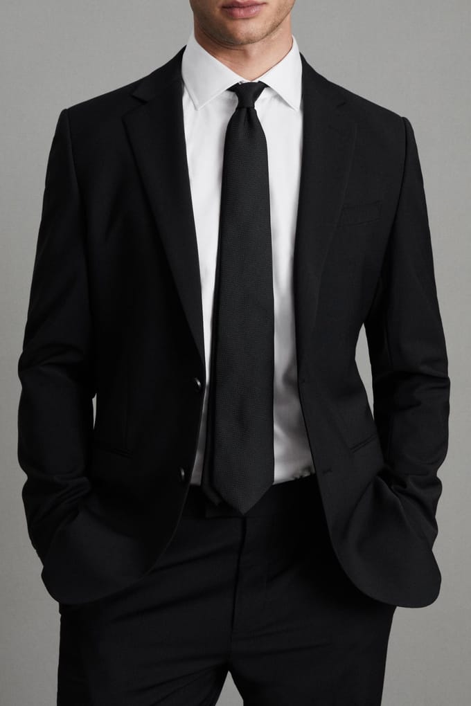 Reiss Sb 2b Notch Travel Plain Weave Modern Black Größe: 40R | Blazer Outlet | Herren | Schwarz