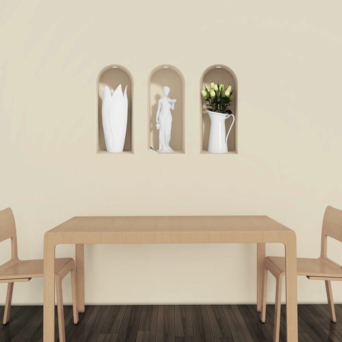 Sticker met 3D-effect van witte rozen en een beeld, 80 x 120 cm