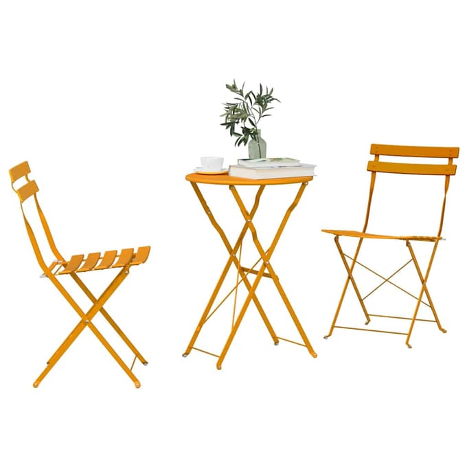 vidaXL - Opvouwbare - Bistroset - 3 - st - Mosterdgeel - Staal