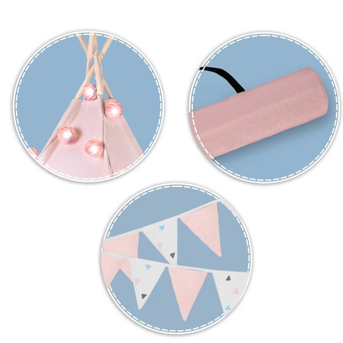 Tipi-tent voor kinderen met slinger en lampjes Nukido - roze