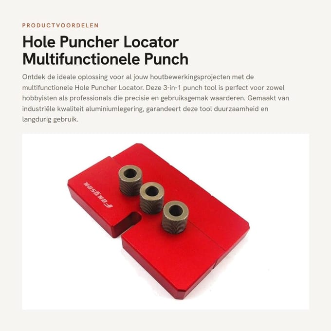 Dailygoods- Punch Locator 3-in-1 - Multifunctionele Tool - Draagbare Houtbewerking - Aluminiumlegering - Positioneringssleuf - Rood - Houtbewerkingstool