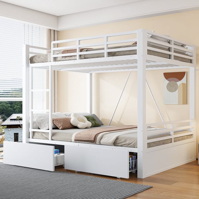 PHOEBE CAT Stapelbed - 140 x 200 cm - 2 lades - Metalen frame - Kinderbed - Wit