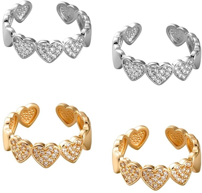 Dailygoods- Bandringen - ontwerp met hartring - Goud/Zilver - 4 stuks
