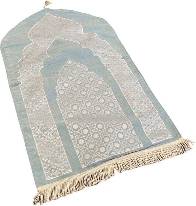Luxe Gebedskleed Chenille met motief Licht Blauw