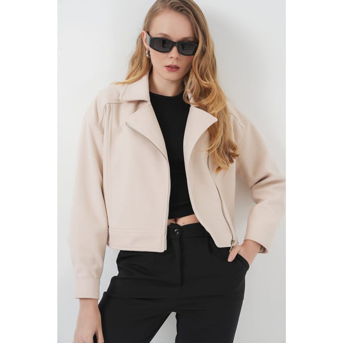 Korte Gabardine Jas met Boxy Fit