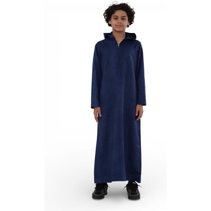 Kinderjongens Jubba met capuchon voor Eid, marineblauwe Marokkaanse Jubba-robe voor Ramadan - K-HM12