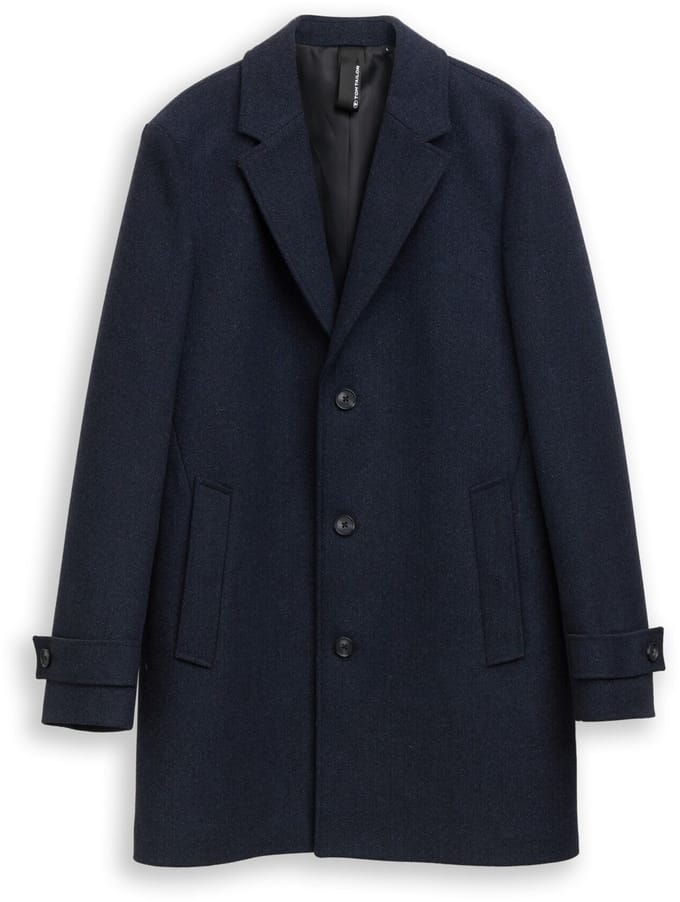 Tom Tailor - Wollen jas met reverskraag - Maat S - blue small herringbone