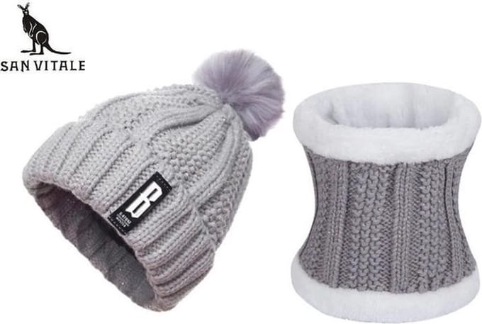 San Vitale® - Muts - Set met Col - Dikste kwaliteit - 200+ gram - Muts Dames - Wintermuts - Grijs