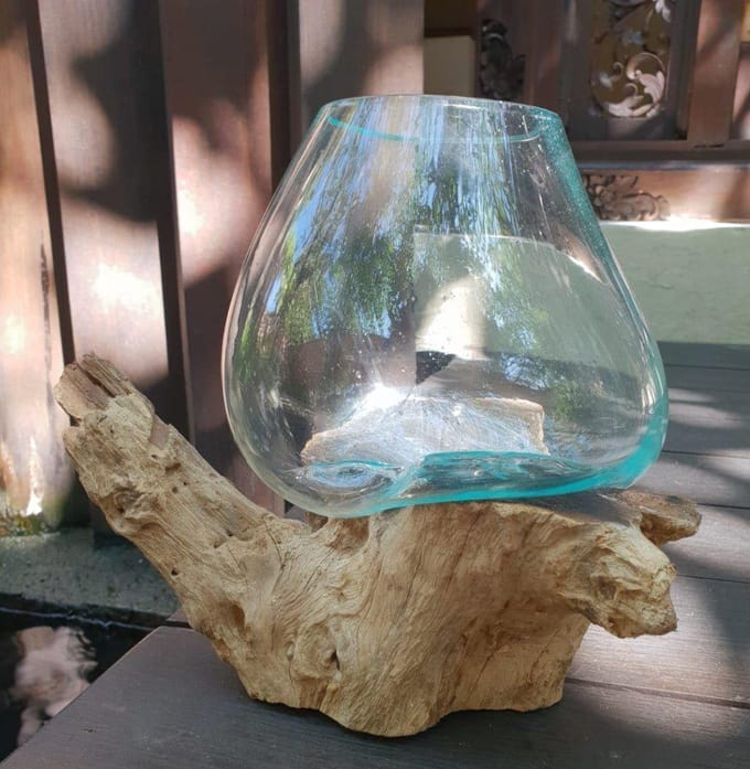 Gesmolten glas op hout - grote kom