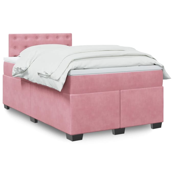 vidaXL - Boxspring - met - matras - fluweel - roze - 120x200 - cm