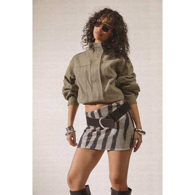 boohoo Dames Zebra Print Pailletten Minirok | Zilver | Maat: 36