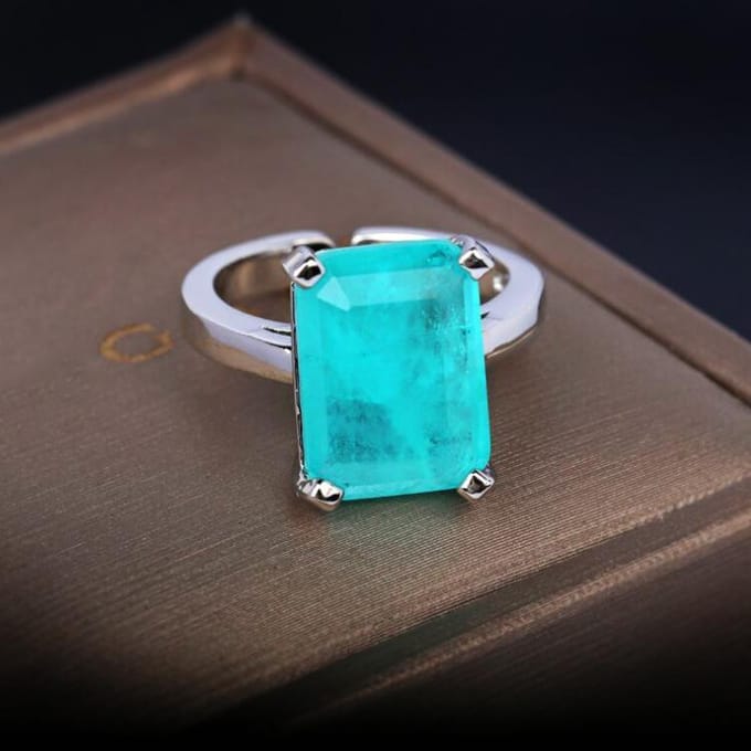 Bague Émeraude Classique Bague d'Anniversaire de Mariage Simple No. 8 blue