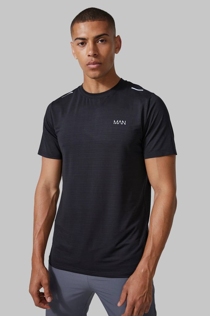 Man Active Engineered Performance Regular Fit Gym T-Shirt | Black | Size Large