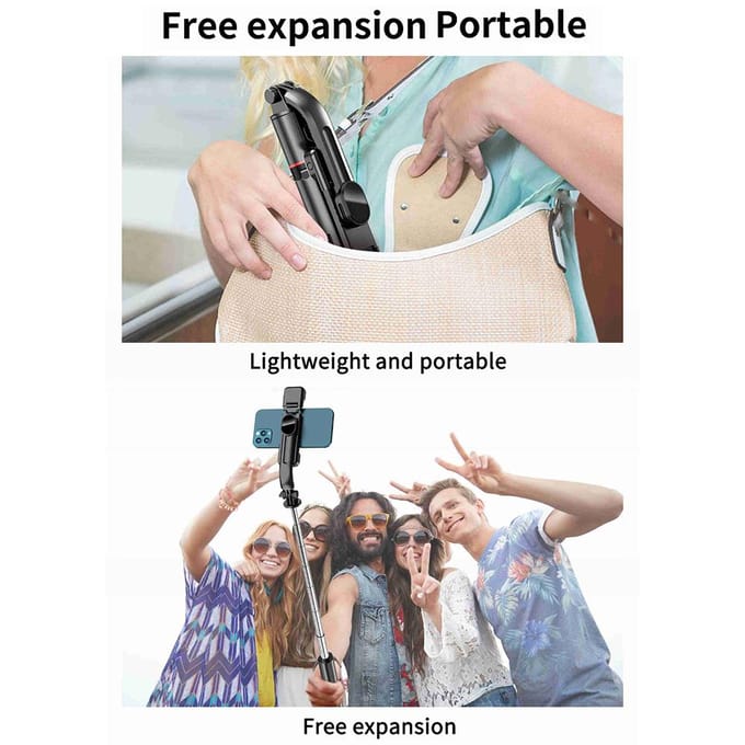 45,6-inch multifunctioneel selfiestick-desktopstatief met telescopische staaf 6 secties met telefoon zwart
