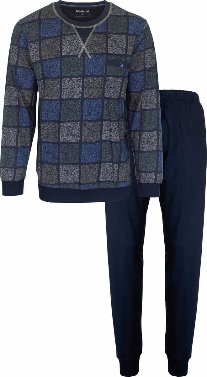 MEQ Heren Pyjama - Pyjama Set - Geruit - Ronde Hals - Blauw - Maat M
