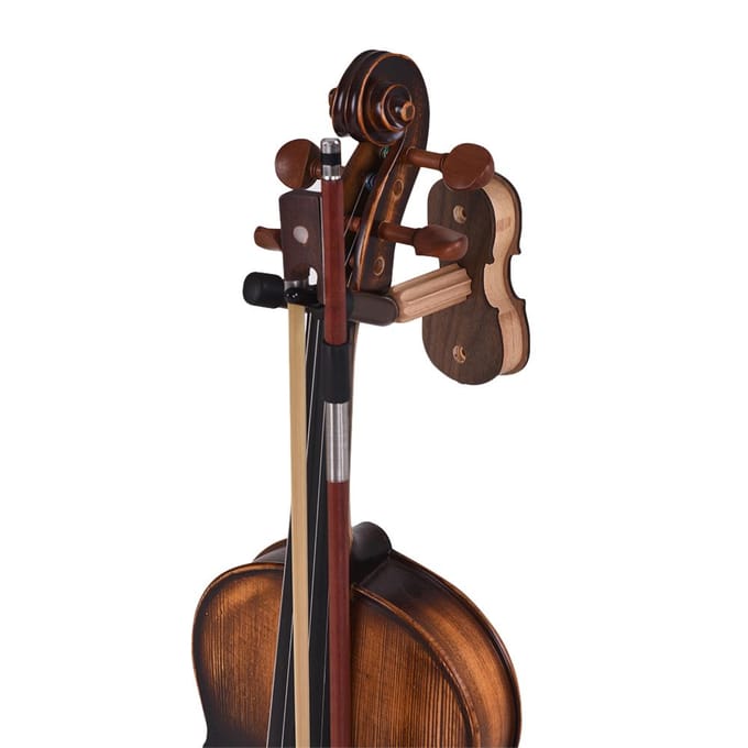 Wandmontage Viool Viool Viola Hanger Haakhouder met Strijkstokhouder Rubberen Kussen Houten Basis black