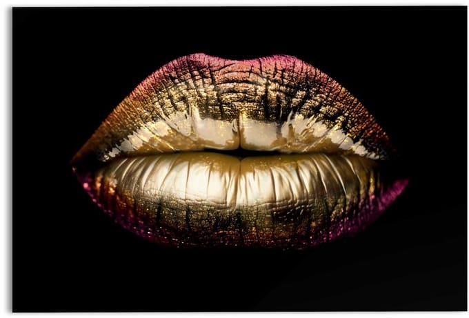 Glasschilderij Gouden lippen - 78 x 116 - Glas - REINDERS