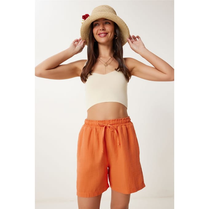 Hoge Taille Wijde Been Katoenen Shorts