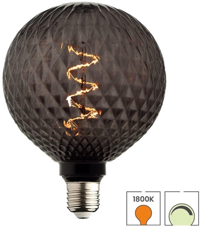 Lybardo DeepBlack - E27 LED diamantlamp - 4W dimbaar - 1800K Extra Warmwit Licht - Globe 125 mm