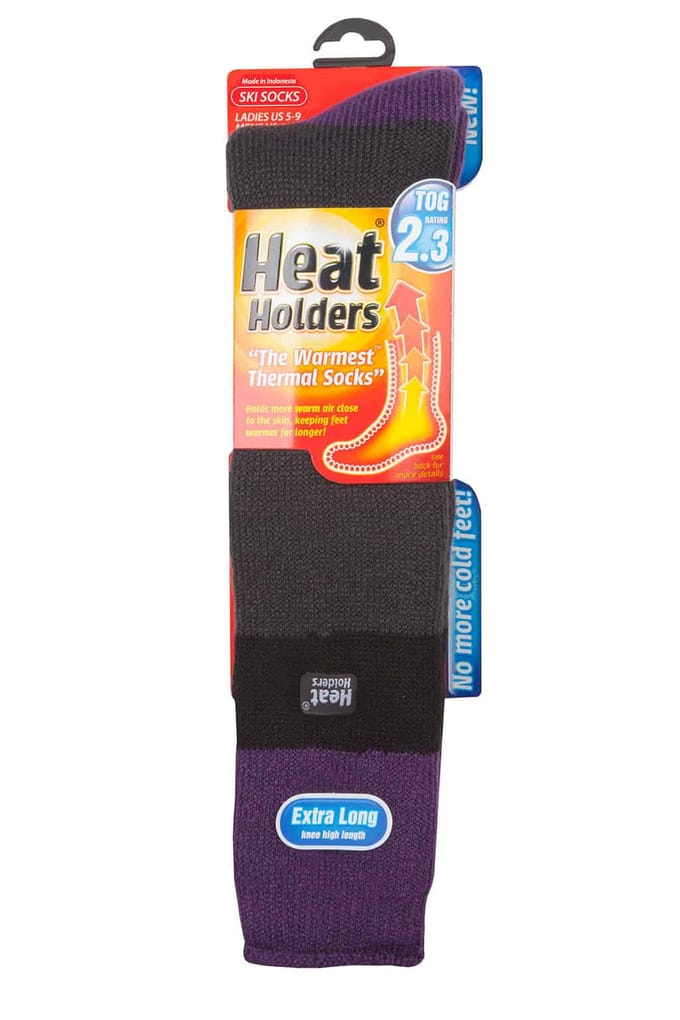 Heat Holders - Dames kniehoge thermo skisokken - Houtskool / Paars