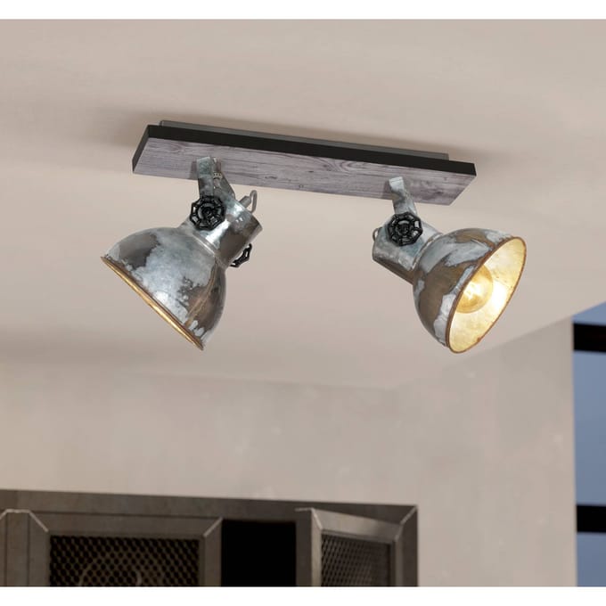 EGLO Barnstaple - wandlamp - 2-lichts - E27 - bruin-patina/zwart/oud-zink-look