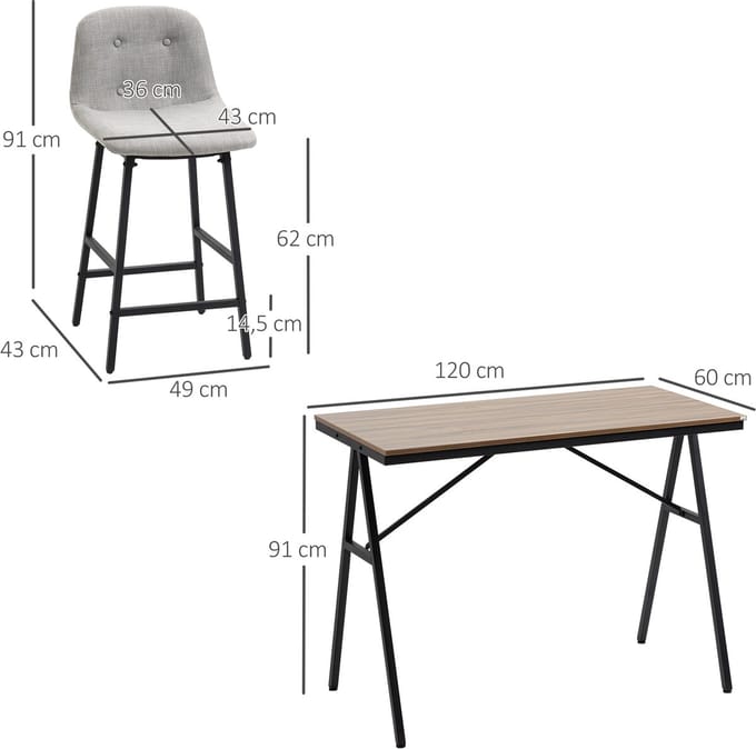 MODENUIT Bartafelset 5-delig - Rechthoekige Eettafel Met 4 Barkrukken - Voor Keuken - Polyester - Lichtbruin