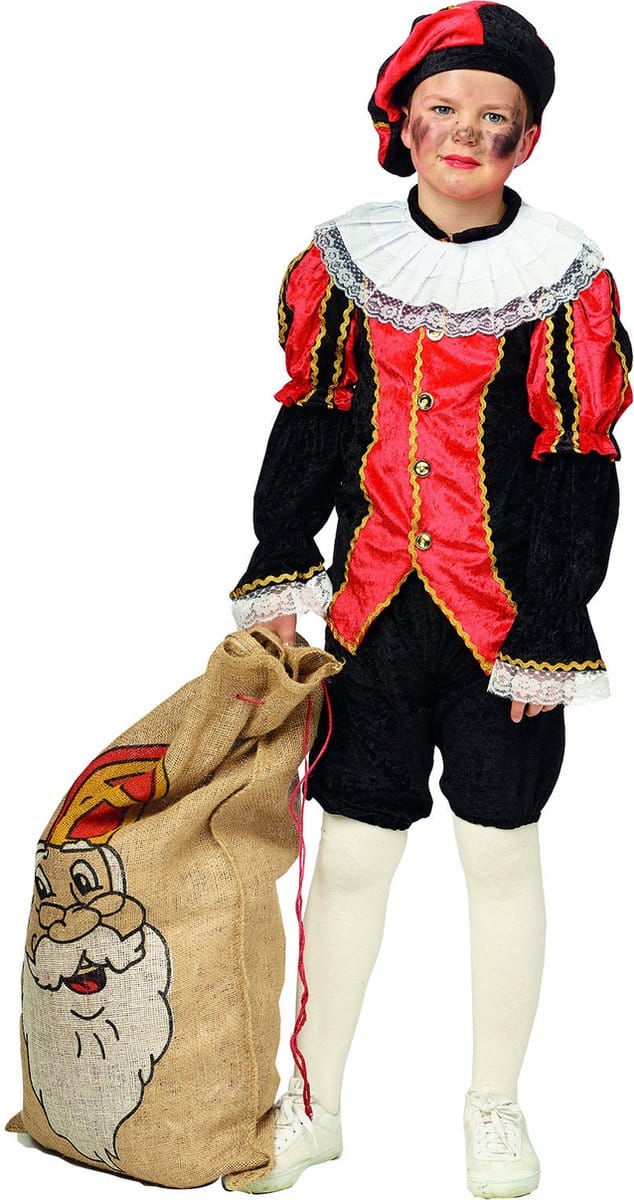 Piet Kostuum Rood/Zwart mt 116